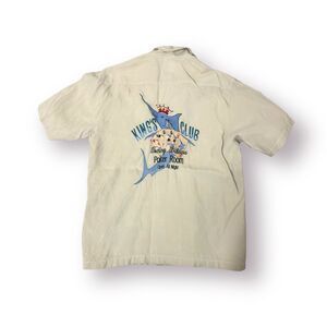 Tommy Bahama Mens Silk Shirt Large Beige‎ Poker Room Fish Kings Club Button Polo